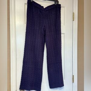 Elegant Navy Cable Knit Wide Leg Pants